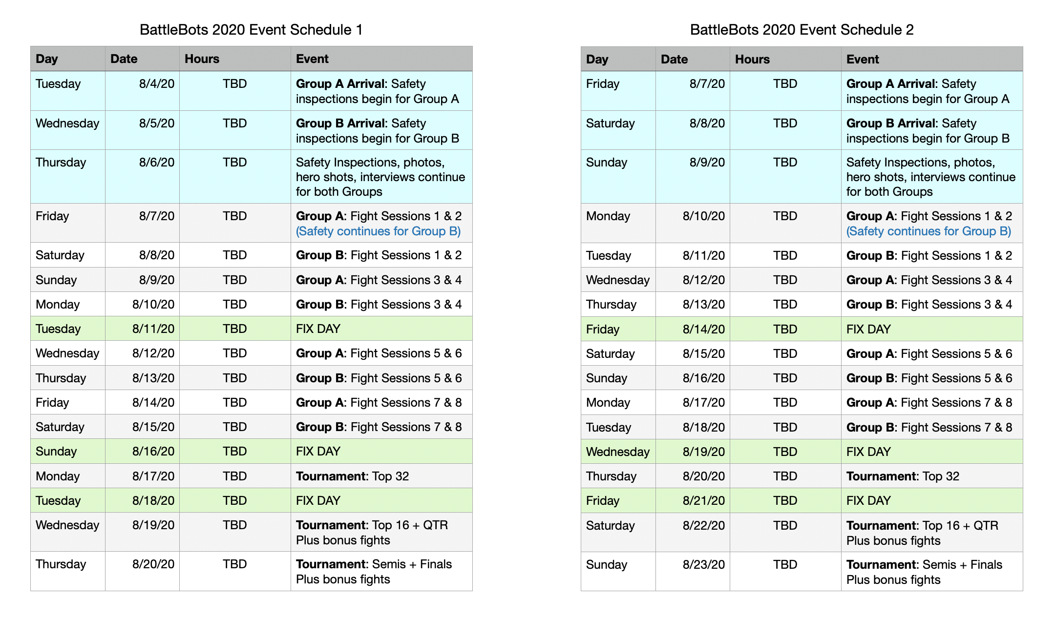 Dates BattleBots
